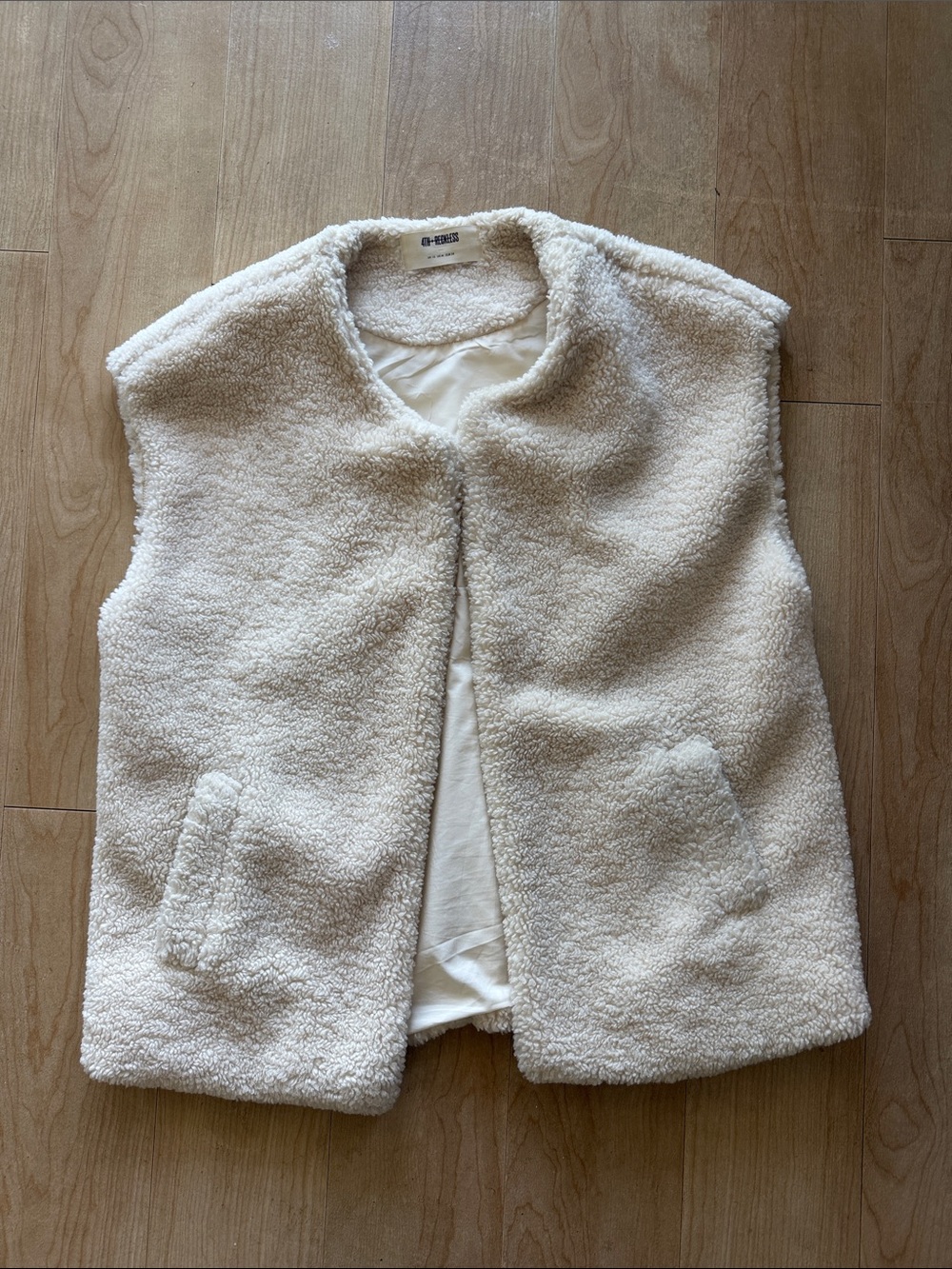Cream Sherpa Vest with Front Pockets
